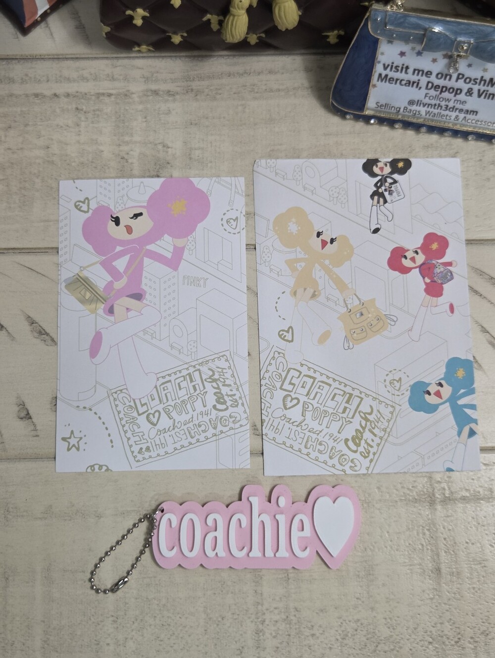 Coach Poppy Chan Pinky Card Set, & Coachie Bag Charm Keychain, NWOT
